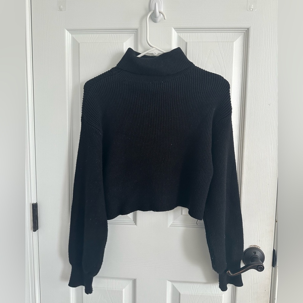 Francesca’s black turtle neck cropped sweater